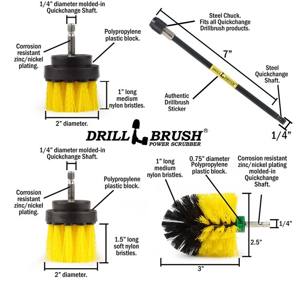 Cepillo Taladro Power Scrubber de Useful Products 5 pulgadas de ancho y 7 pulgadas de largo, Amarillo - Y-542OMS-2L-7X-QC-DB