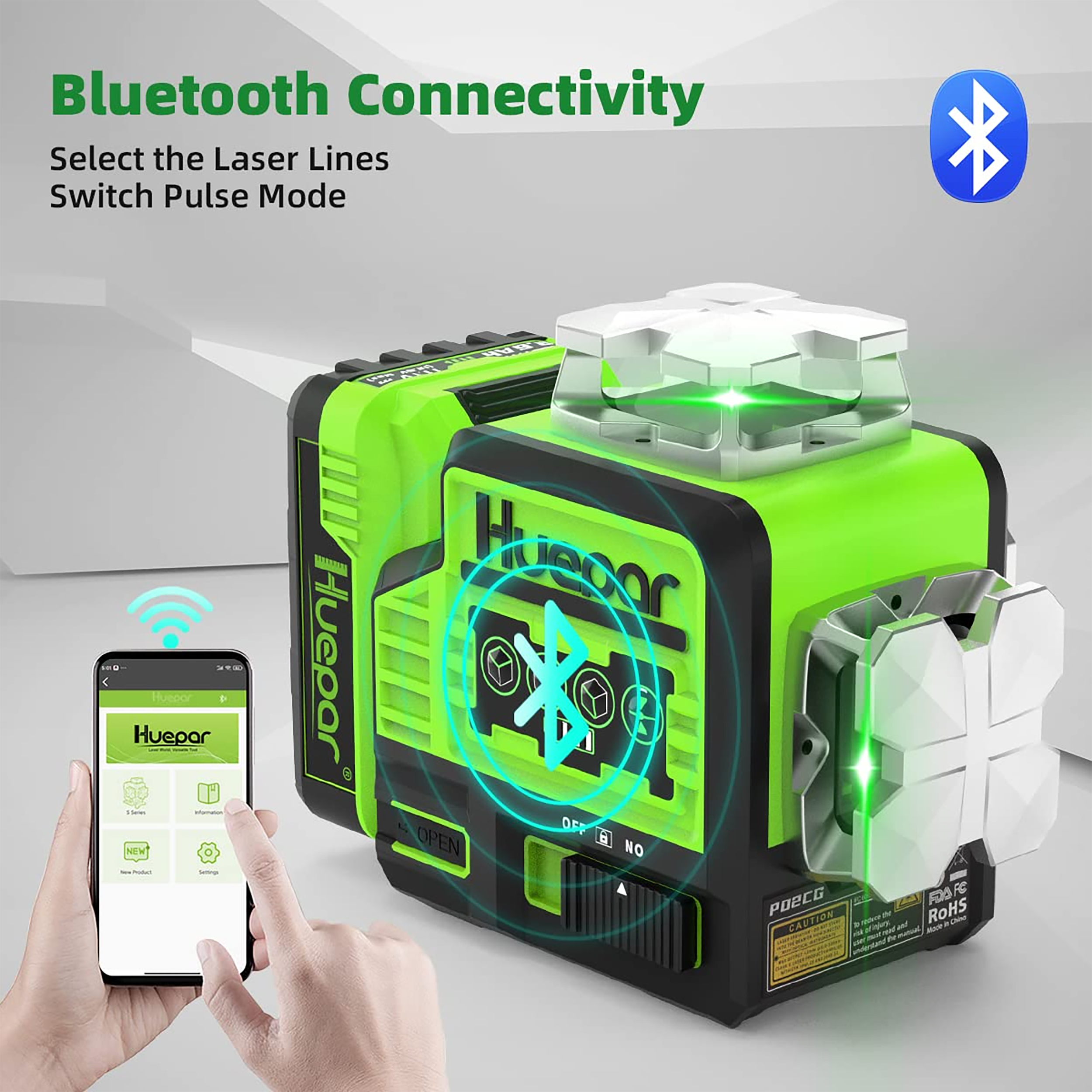 Nivel láser de líneas cruzadas autonivelante verde de 360 grados Huepar P02CG - 200 pies