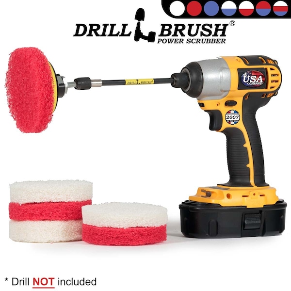 Brocha para Taladro Drillbrush - Accesorio para Taladro - Baño - Almohadillas de Fregado - P4-3WR-3V-5X-QC-DB