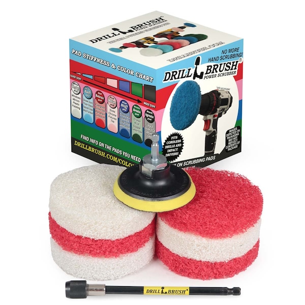 Brocha para Taladro Drillbrush - Accesorio para Taladro - Baño - Almohadillas de Fregado - P4-3WR-3V-5X-QC-DB