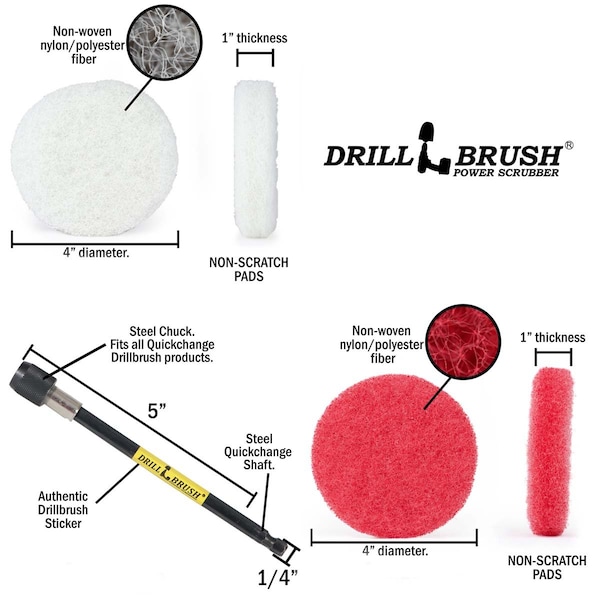 Brocha para Taladro Drillbrush - Accesorio para Taladro - Baño - Almohadillas de Fregado - P4-3WR-3V-5X-QC-DB
