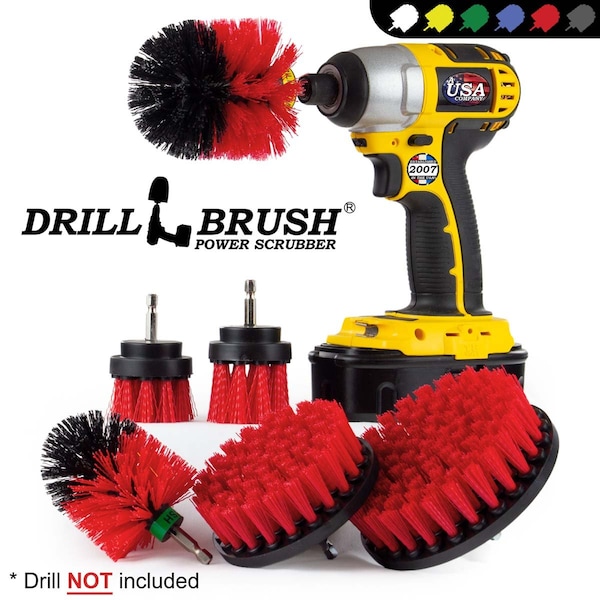 Cepillo de Taladro Power Scrubber de Useful Products 7 pulgadas de ancho, 5 pulgadas de largo, Rojo - R-542OMS-2L-QC-DB