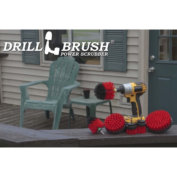 Cepillo de Taladro Power Scrubber de Useful Products 7 pulgadas de ancho, 5 pulgadas de largo, Rojo - R-542OMS-2L-QC-DB