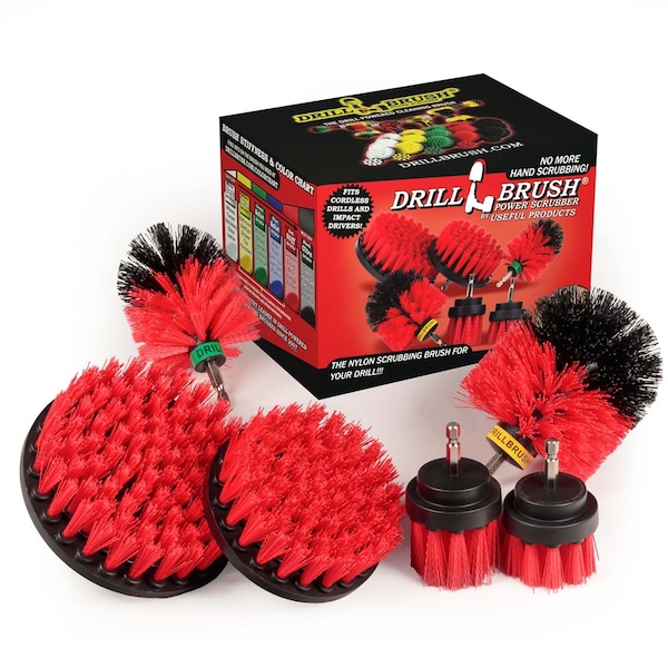 Cepillo de Taladro Power Scrubber de Useful Products 7 pulgadas de ancho, 5 pulgadas de largo, Rojo - R-542OMS-2L-QC-DB