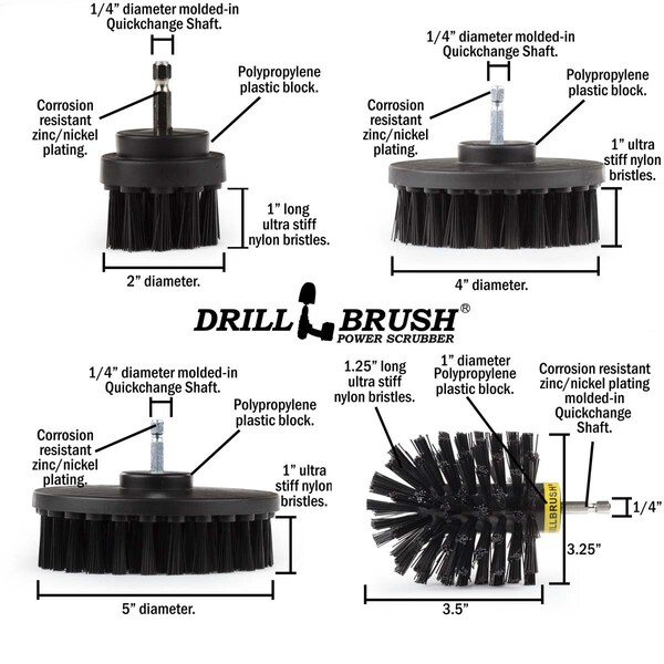 Cepillo Taladro Power Scrubber de Useful Products 5 pulgadas de ancho 7 pulgadas de largo, Negro - K-S-542O-QC-DB