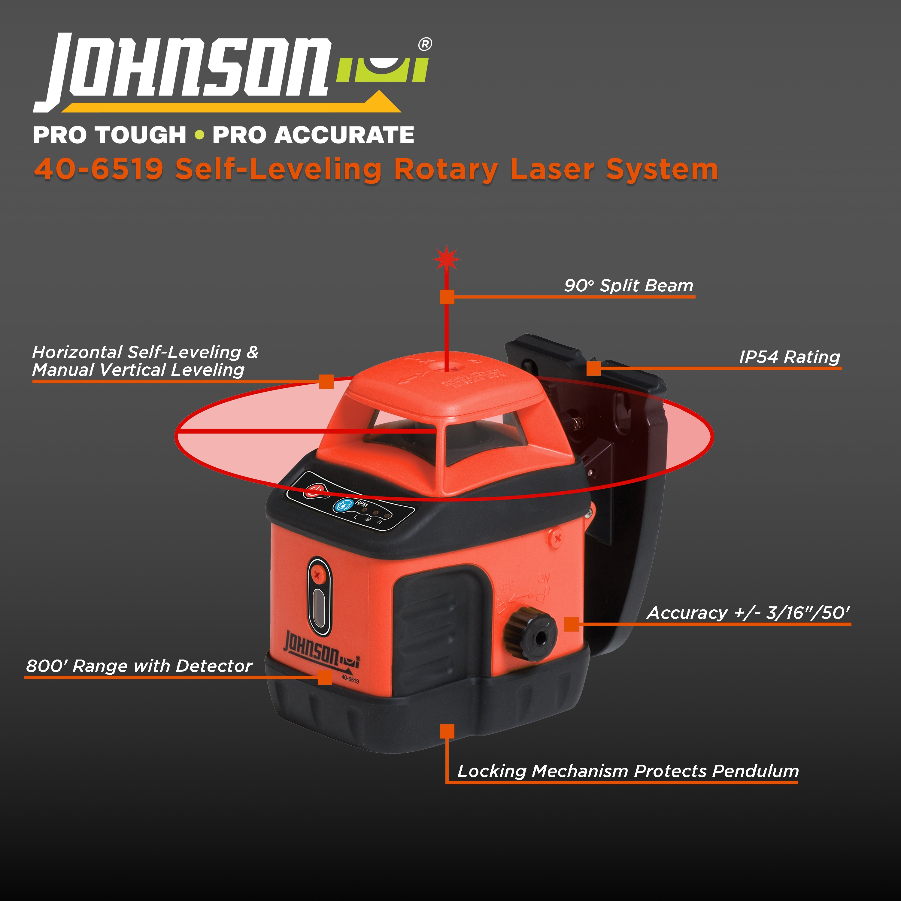 Nivel láser rotativo autonivelante Johnson Level 360 grados Rojo 800 pies 40-6519