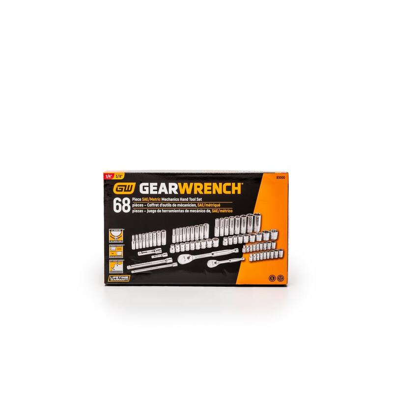 Juego de herramientas mecánicas GEARWRENCH de trinquete y dados de 1/4 pulgadas con 6 puntos SAE/Métrico de 90 dientes (51 piezas) - 80300