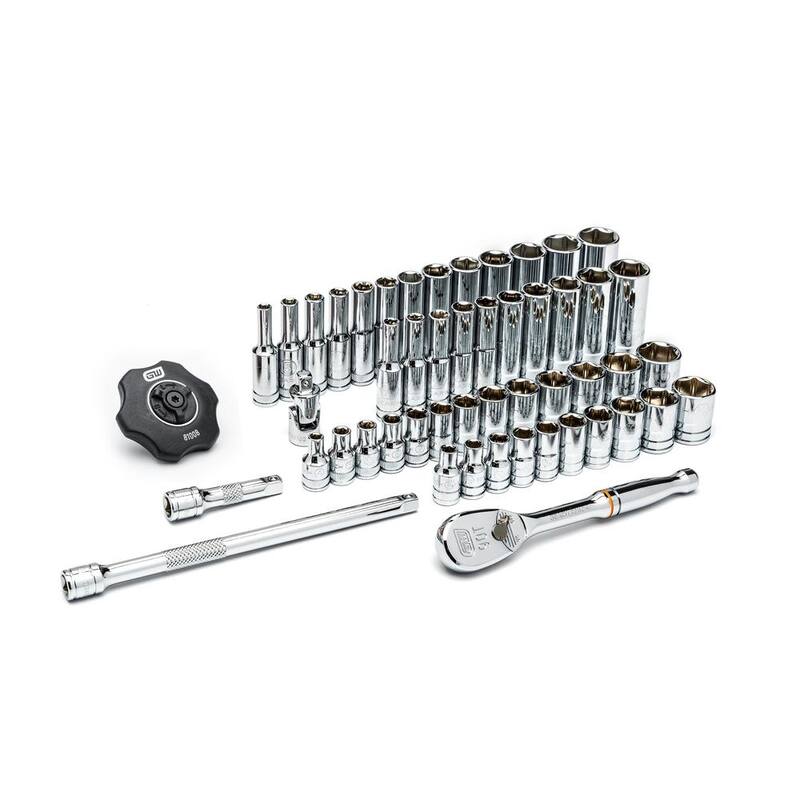 Juego de herramientas mecánicas GEARWRENCH de trinquete y dados de 1/4 pulgadas con 6 puntos SAE/Métrico de 90 dientes (51 piezas) - 80300