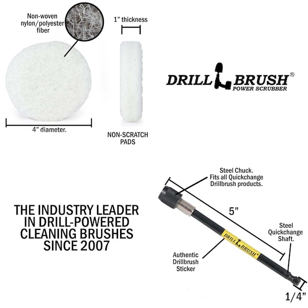Conjunto de Pads de Potencia para Taladro - Cepillo para Taladro Drillbrush - Baño - Scrubber para Taladro - P4-6W-3V-5X-QC-DB