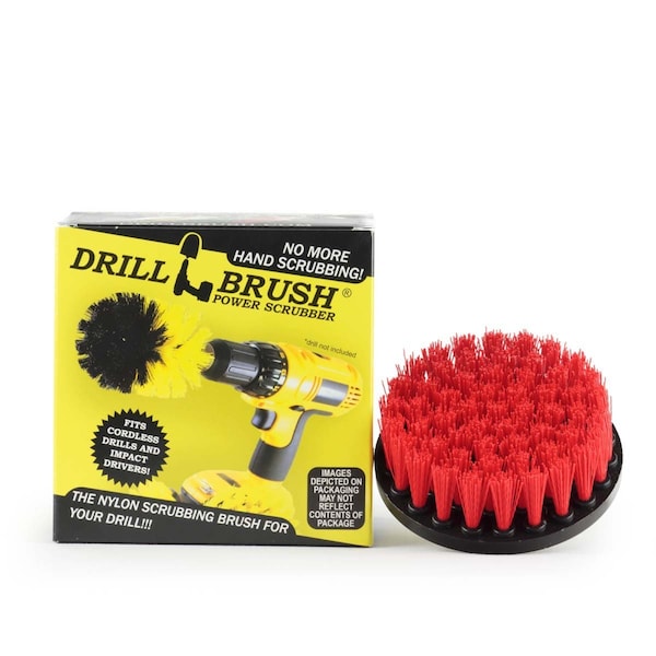 Cepillo para Taladro Power Scrubber de Useful Products 4 pulgadas ancho 4 pulgadas largo, Rojo - 4IN-LIM-RED-SHORT-QC