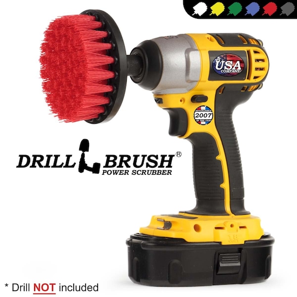 Cepillo para Taladro Power Scrubber de Useful Products 4 pulgadas ancho 4 pulgadas largo, Rojo - 4IN-LIM-RED-SHORT-QC