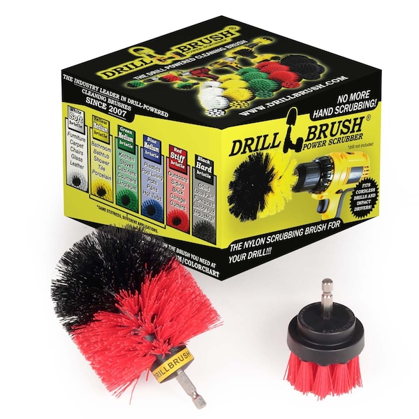 Cepillo Taladro Rojo con Cerdas Rígidas Rotativas para Limpiar, Juego de 2 - R-S-2O-QC-DB
