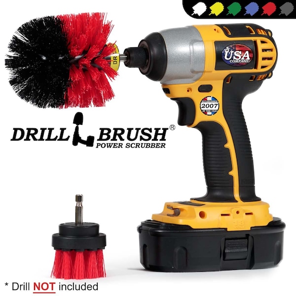Cepillo Taladro Rojo con Cerdas Rígidas Rotativas para Limpiar, Juego de 2 - R-S-2O-QC-DB