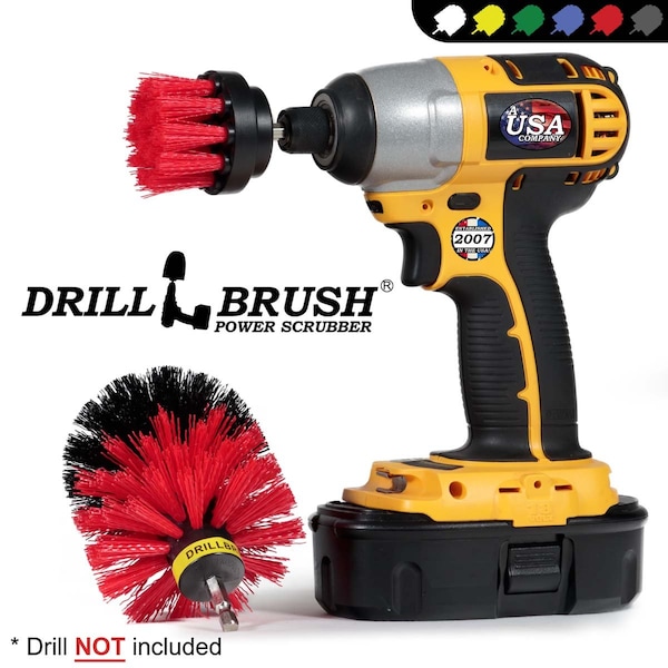 Cepillo Taladro Rojo con Cerdas Rígidas Rotativas para Limpiar, Juego de 2 - R-S-2O-QC-DB