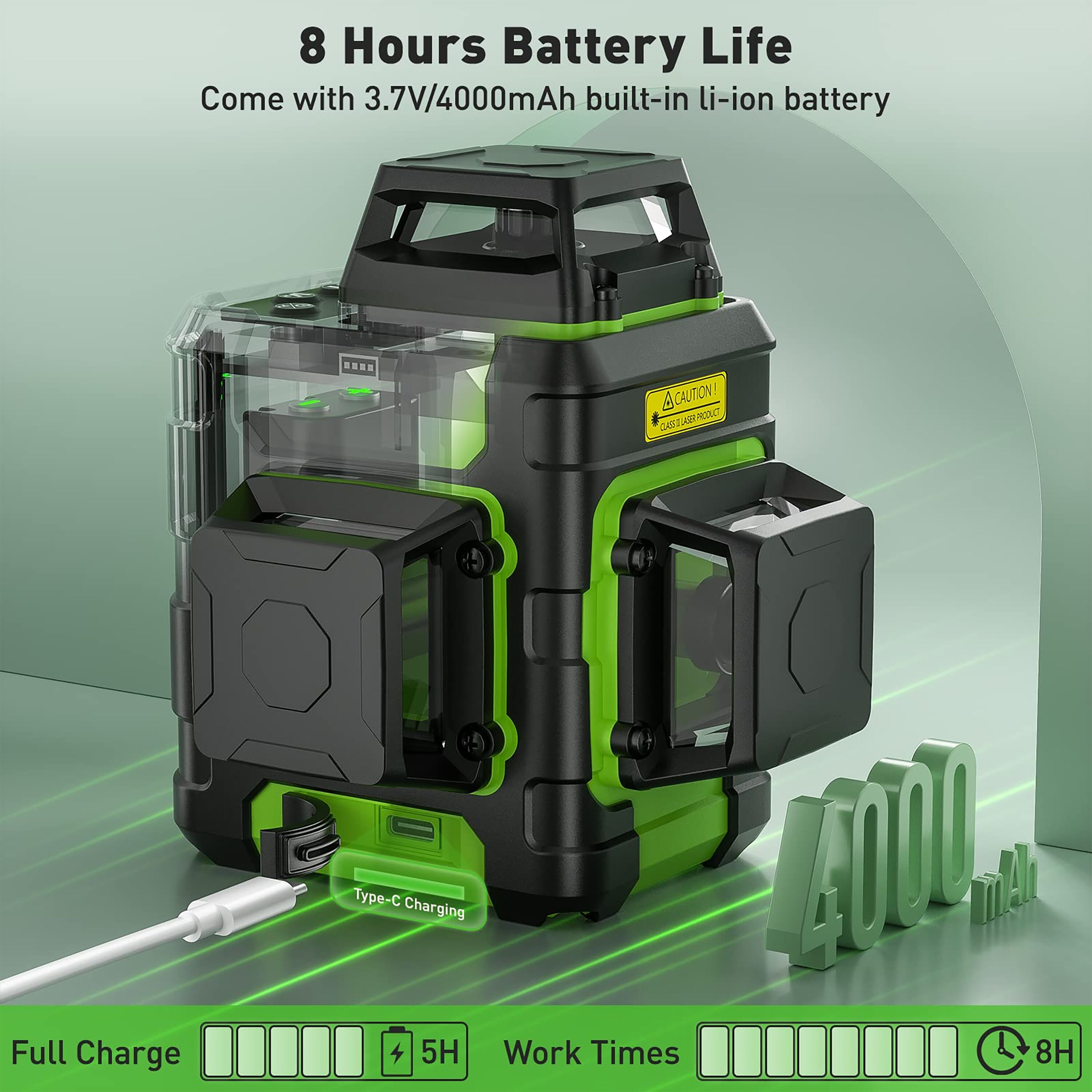 Nivel láser cruzado autonivelante de 360 grados verde de Huepar con alcance de 200 pies HM03CG