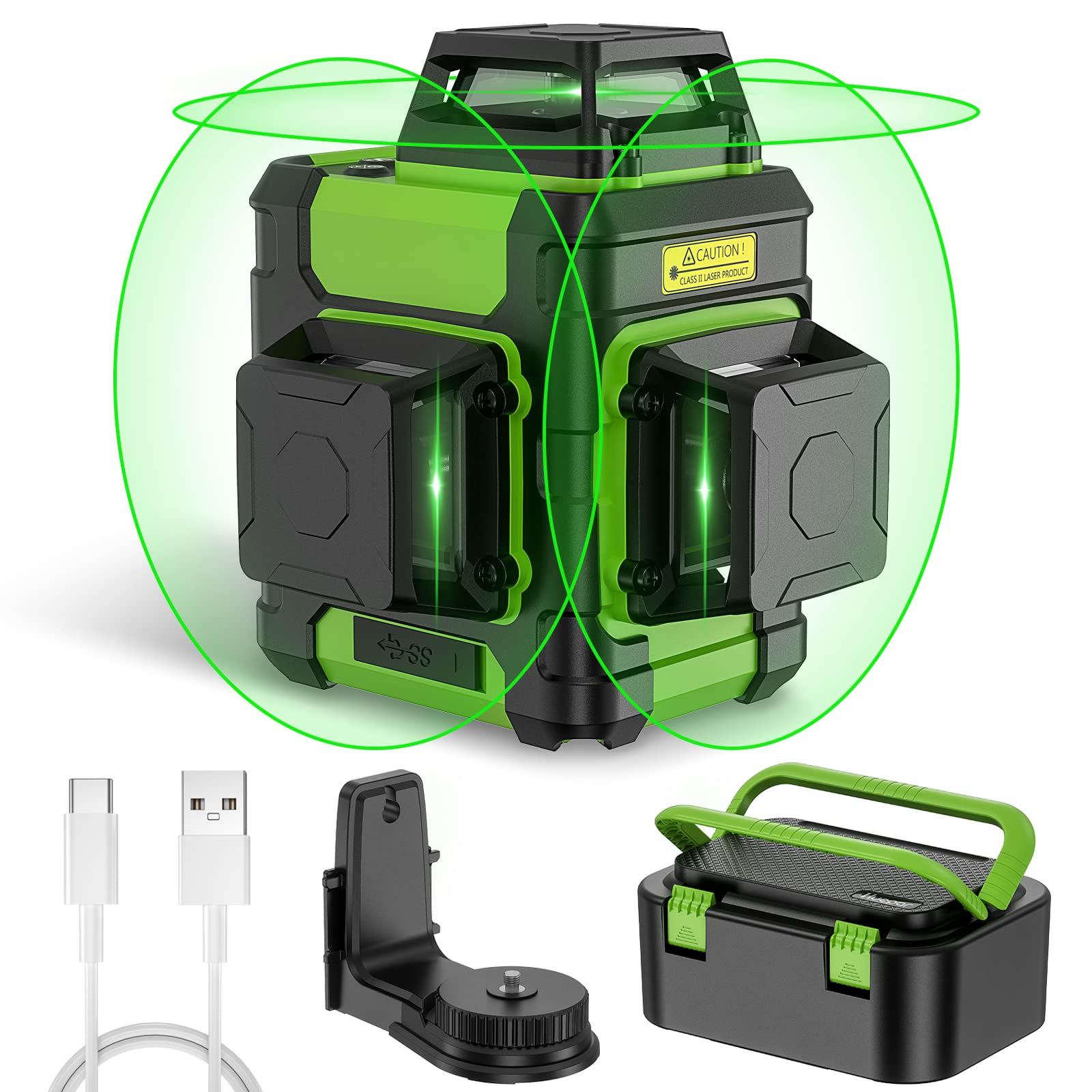 Nivel láser cruzado autonivelante de 360 grados verde de Huepar con alcance de 200 pies HM03CG