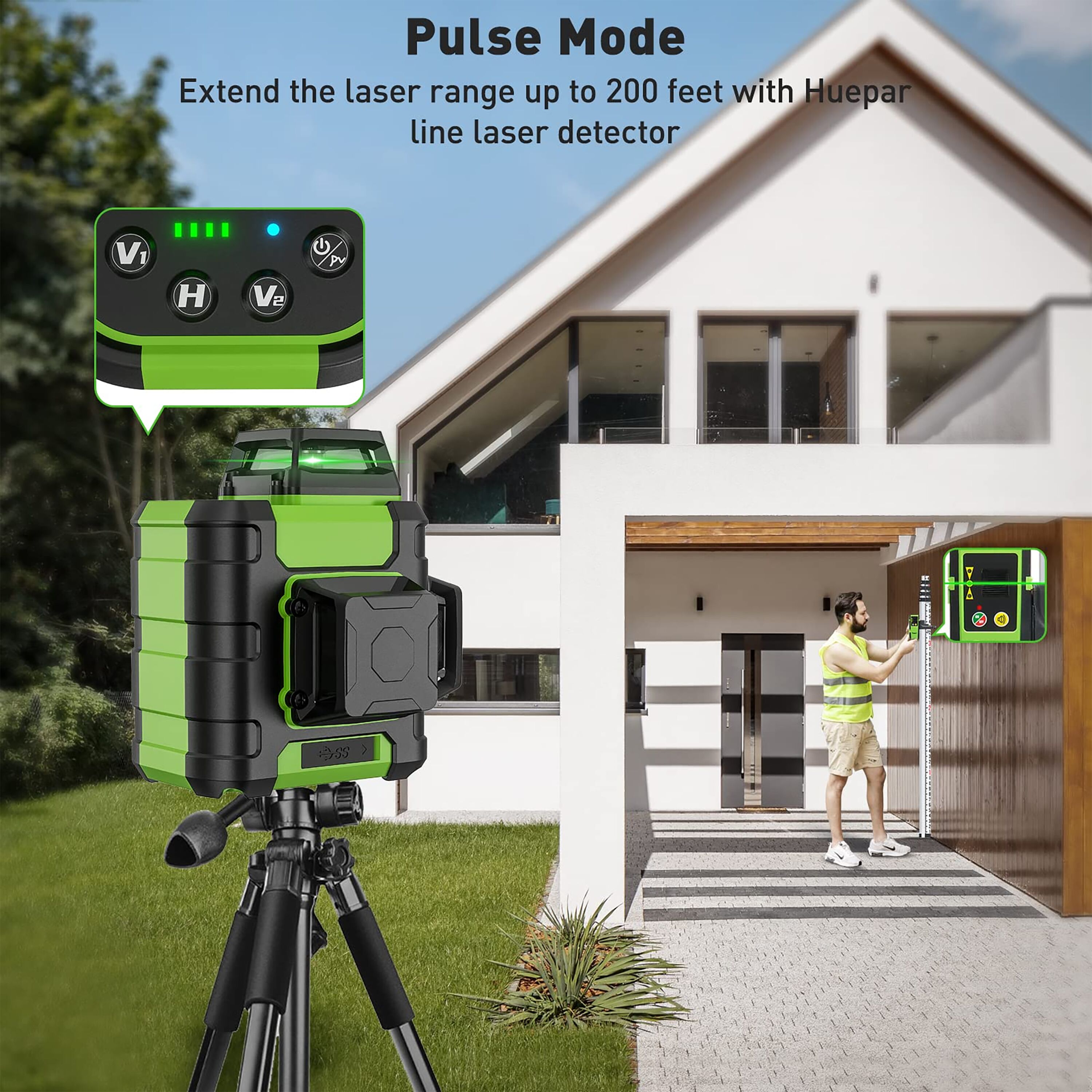 Nivel láser cruzado autonivelante de 360 grados verde de Huepar con alcance de 200 pies HM03CG
