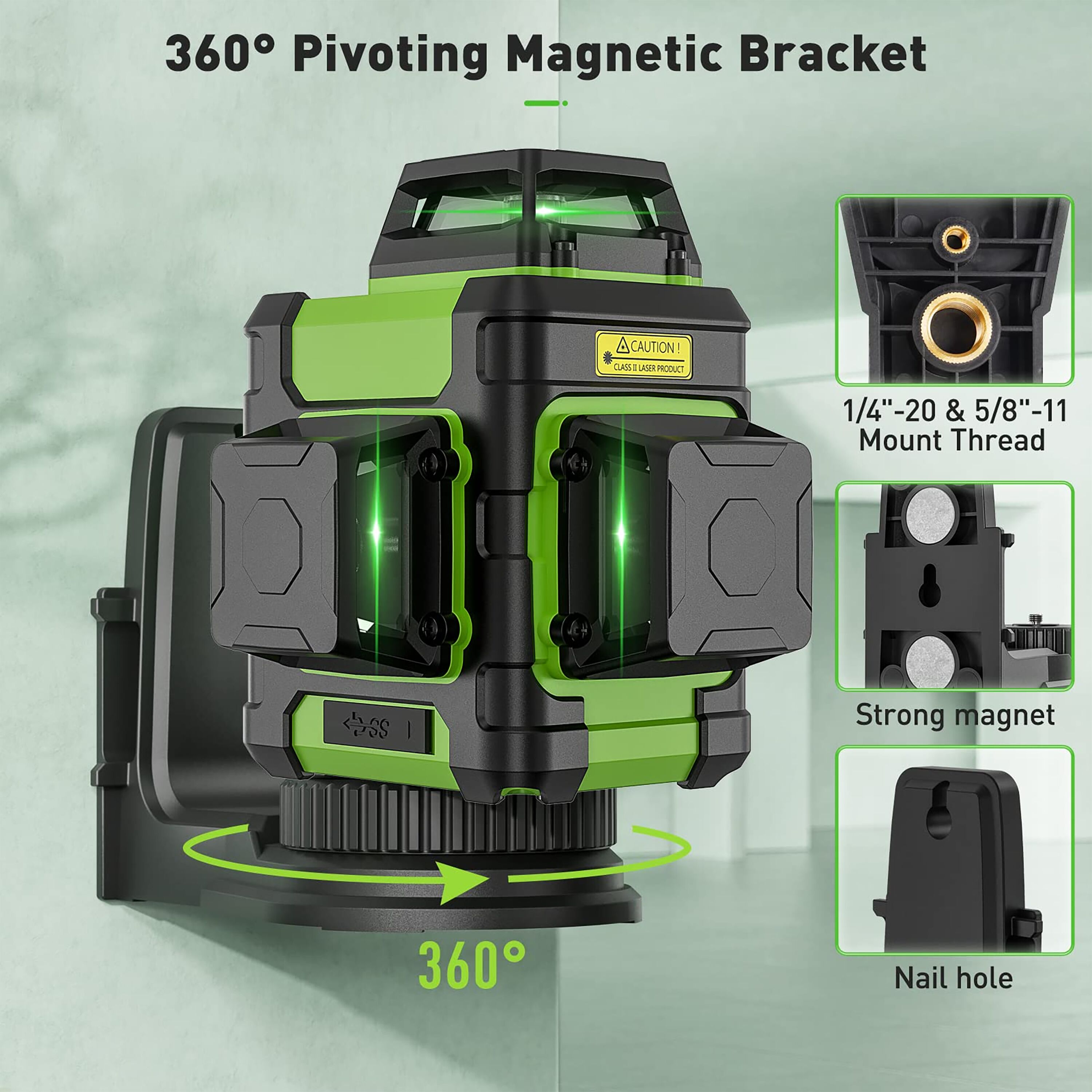 Nivel láser cruzado autonivelante de 360 grados verde de Huepar con alcance de 200 pies HM03CG