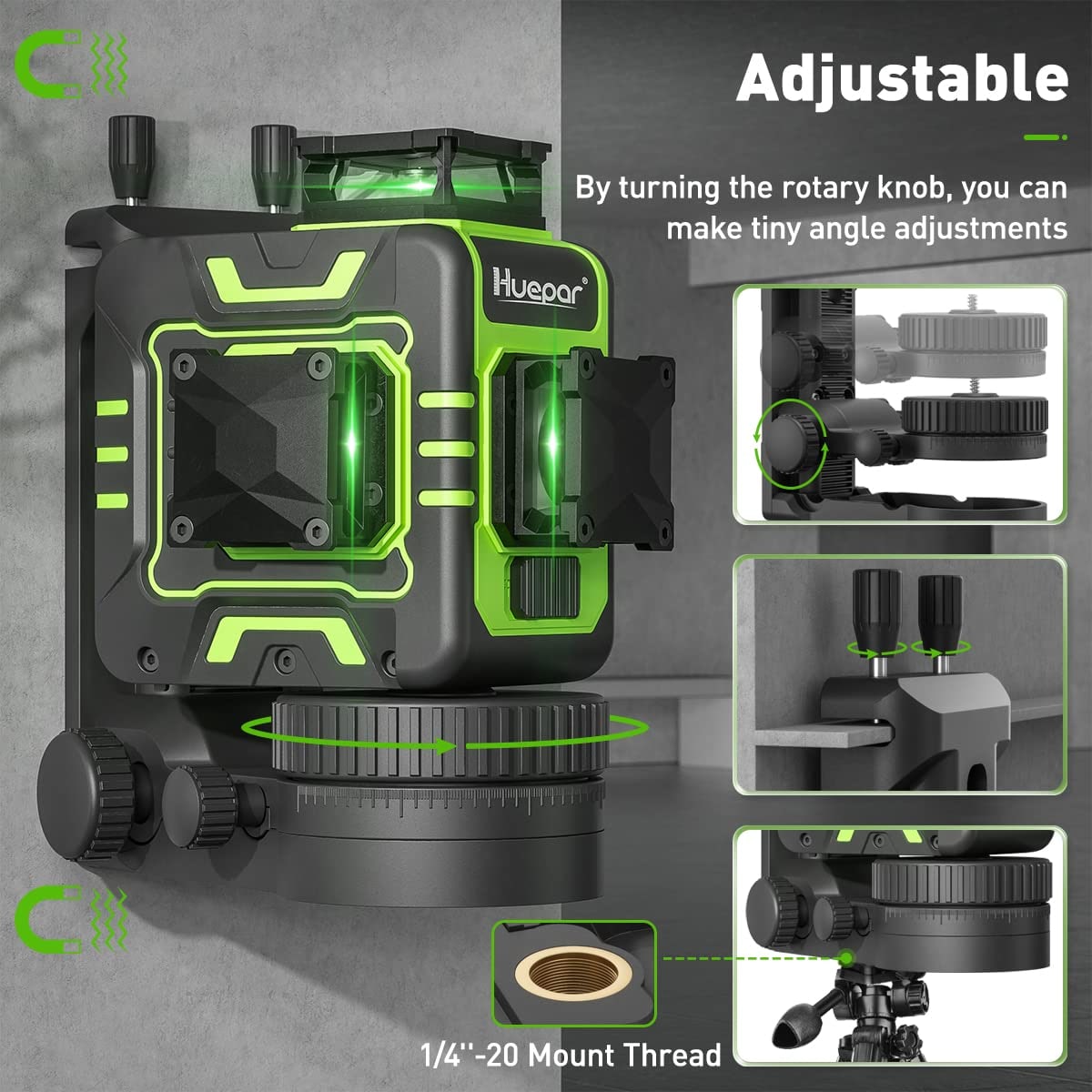 Nivel láser autonivelante de líneas cruzadas verde de 360 grados Huepar de 130 pies R03CG