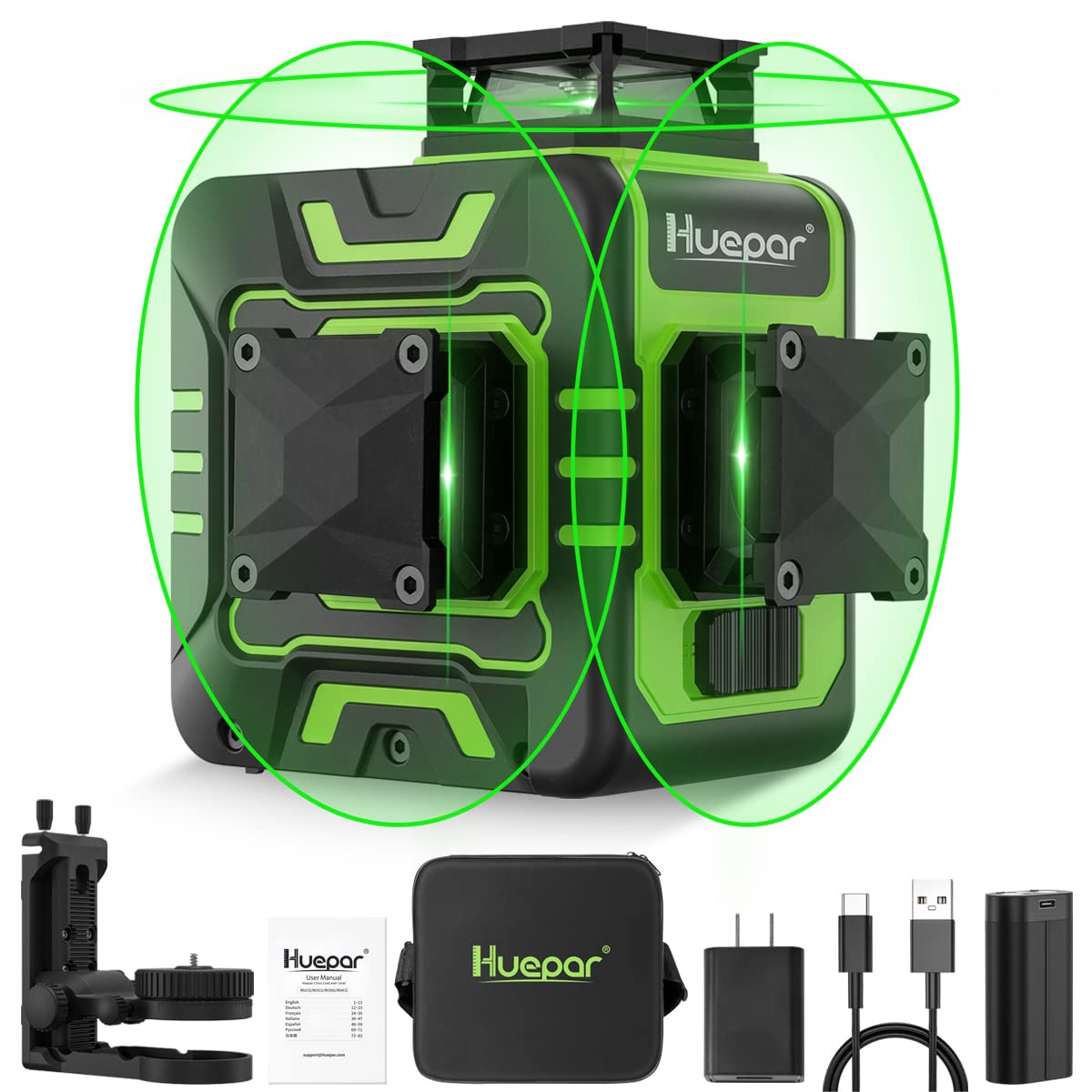 Nivel láser autonivelante de líneas cruzadas verde de 360 grados Huepar de 130 pies R03CG