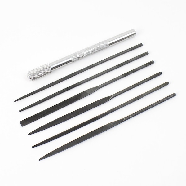Excel Blades Assorted Mini File Set with Handle Heavy Duty Cut #2 Steel, 6pcs, 12pk - 55668