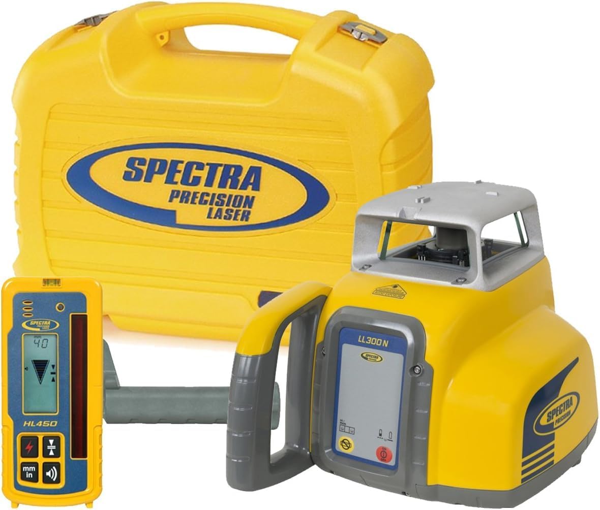 Nivel Láser Autonivelante Spectra Precision LL300N-4 con Receptor HL450, Abrazadera y Baterías Recargables NiMH Amarillo LL300N4-NC