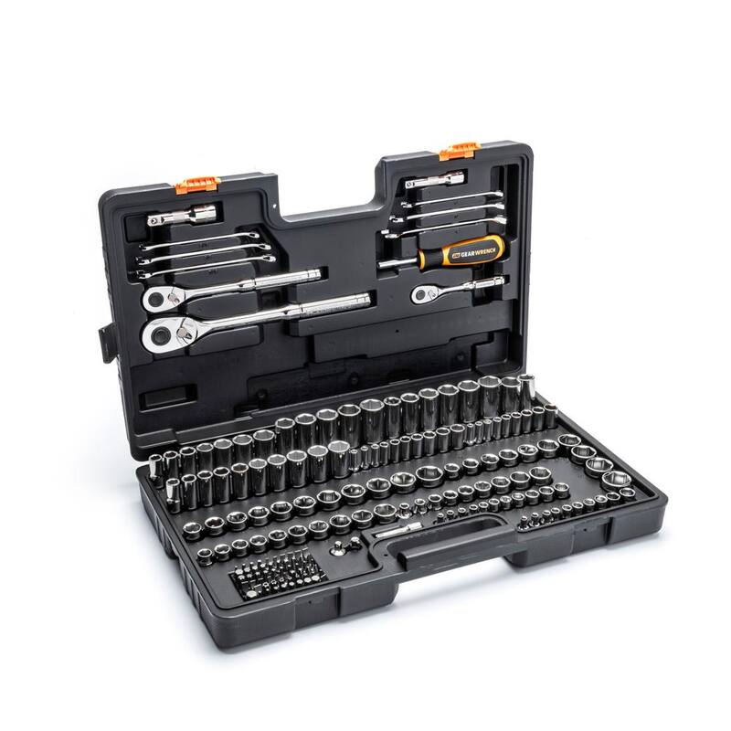 Juego de herramientas manuales para mecánicos GEARWRENCH de 1/4 pulg. x 3/8 pulg. x 1/2 pulg. SAE/MM (185 piezas) - GW72MCBMTS