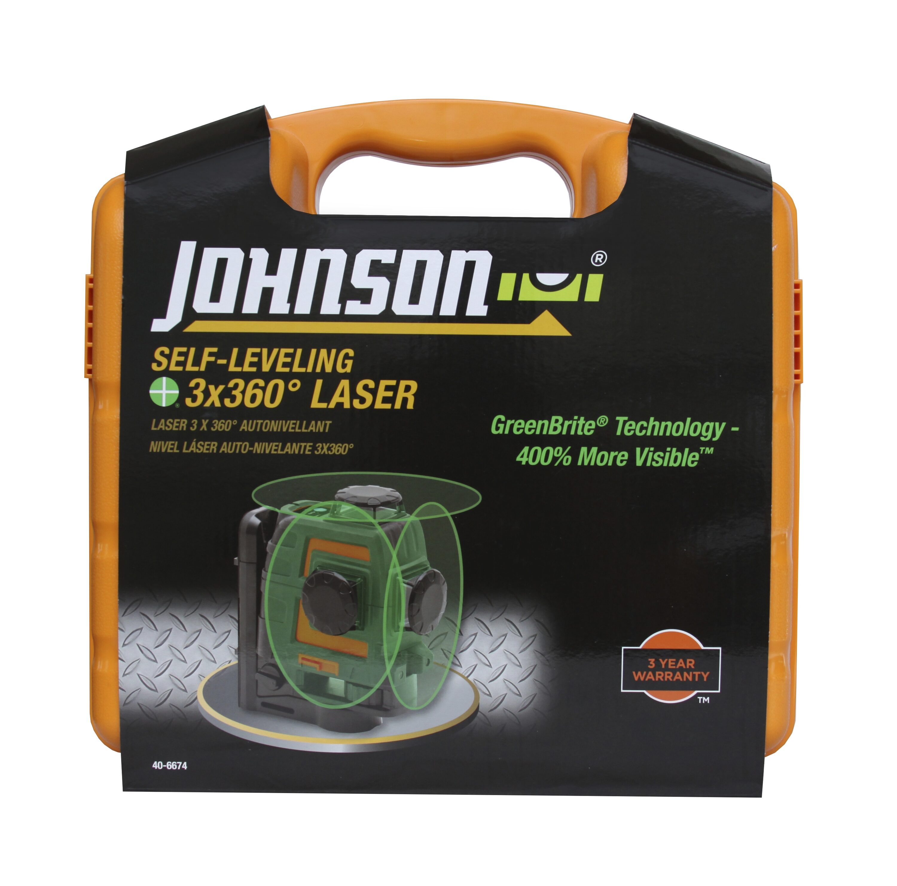 Nivel láser de líneas cruzadas autonivelante Johnson Level de 360 grados, verde, de 200 pies, modelo 40-6674