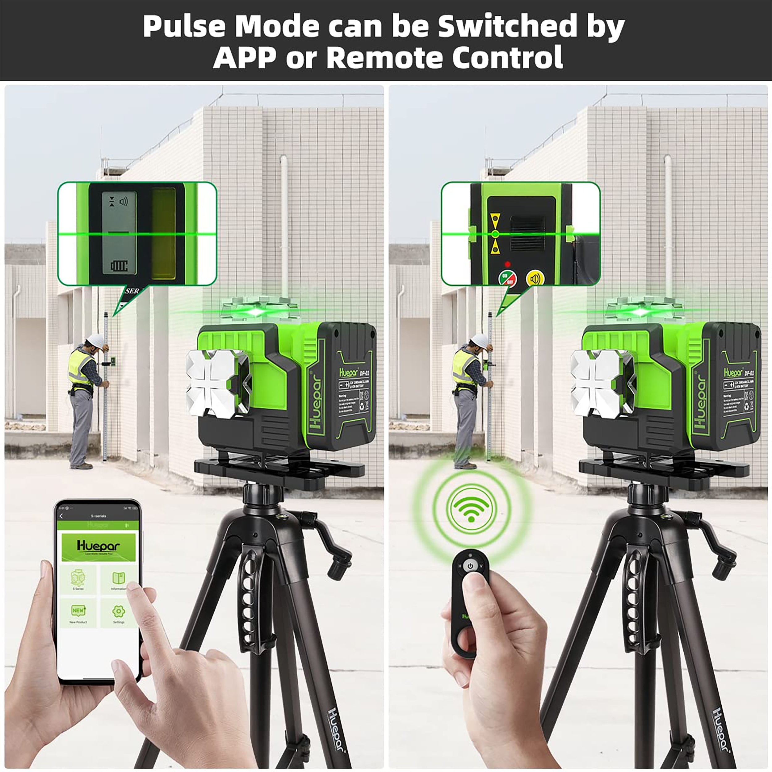 Nivel láser de líneas cruzadas autonivelante Huepar de 360 grados verde de 200 pies P04CG