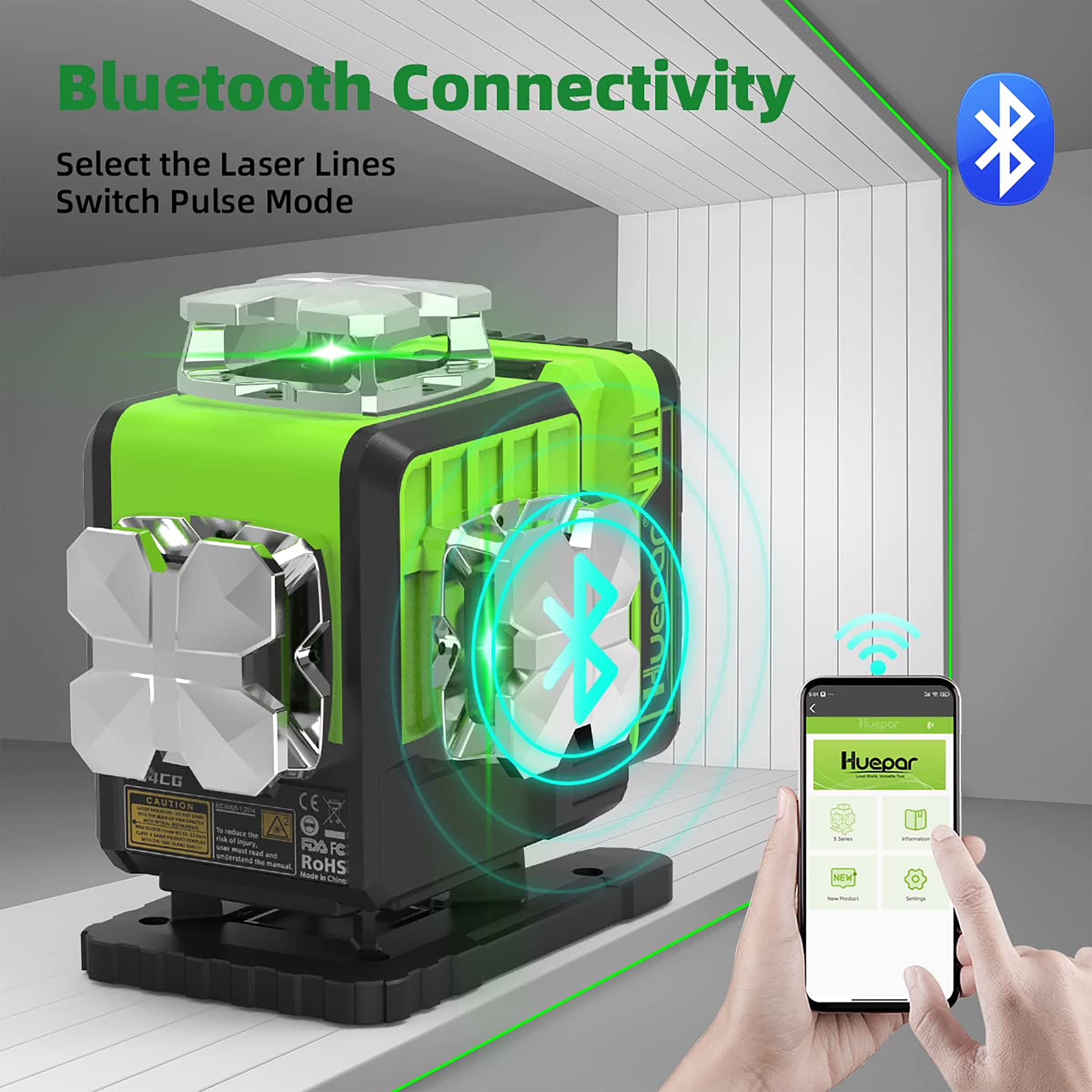 Nivel láser de líneas cruzadas autonivelante Huepar de 360 grados verde de 200 pies P04CG