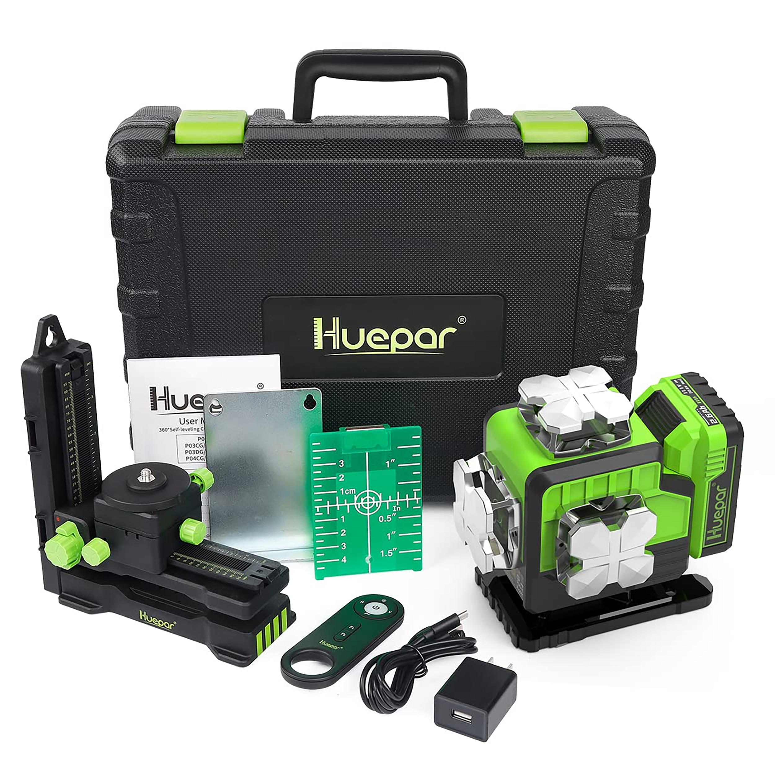 Nivel láser de líneas cruzadas autonivelante Huepar de 360 grados verde de 200 pies P04CG