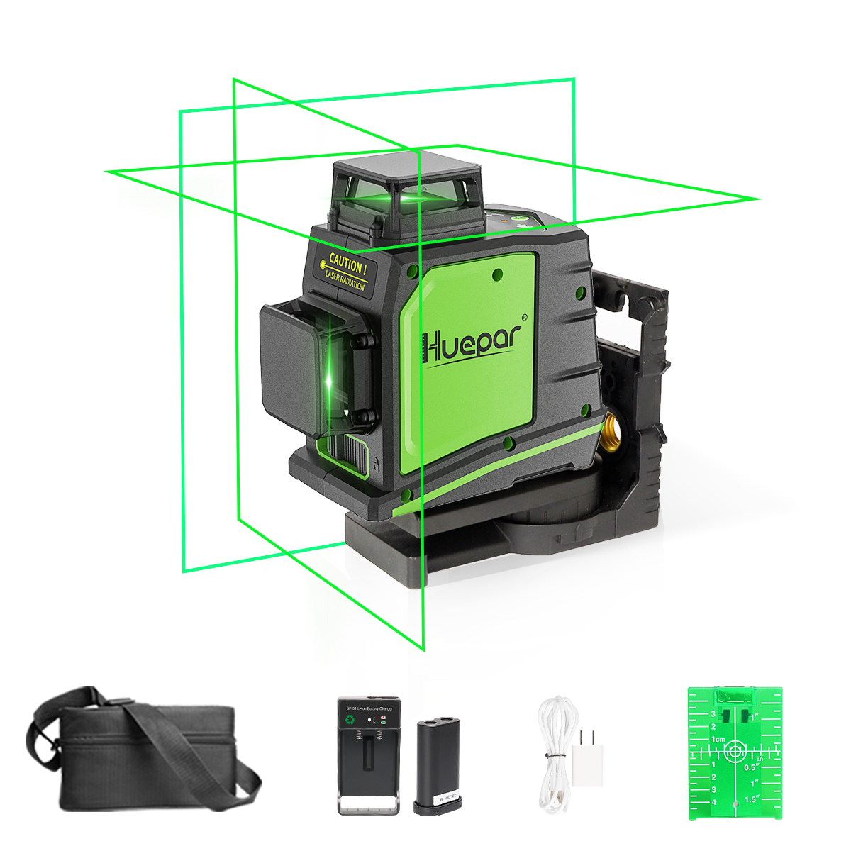 Nivel láser de líneas cruzadas autonivelante de 360 grados verde de Huepar con alcance de 200 pies GF360G