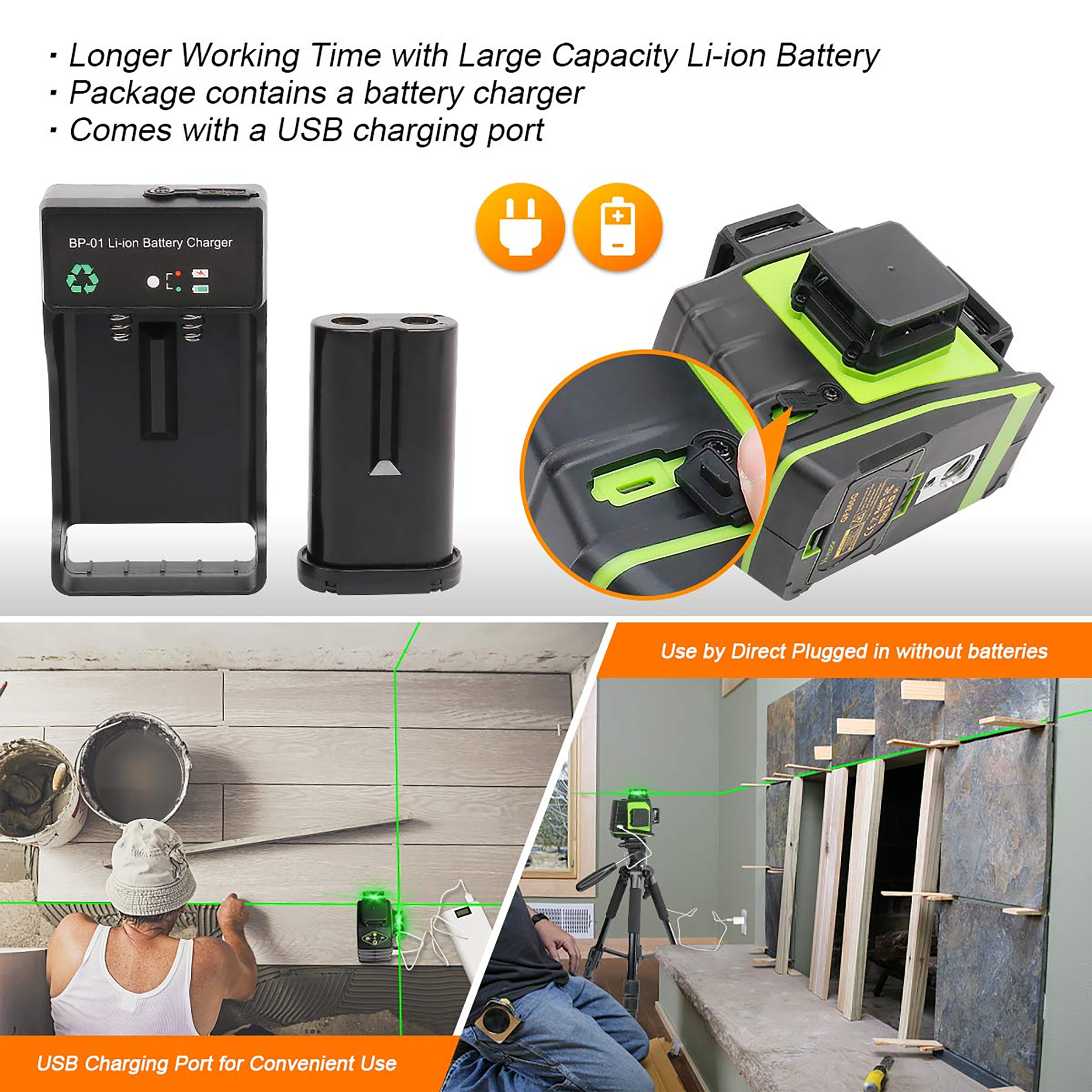 Nivel láser de líneas cruzadas autonivelante de 360 grados verde de Huepar con alcance de 200 pies GF360G