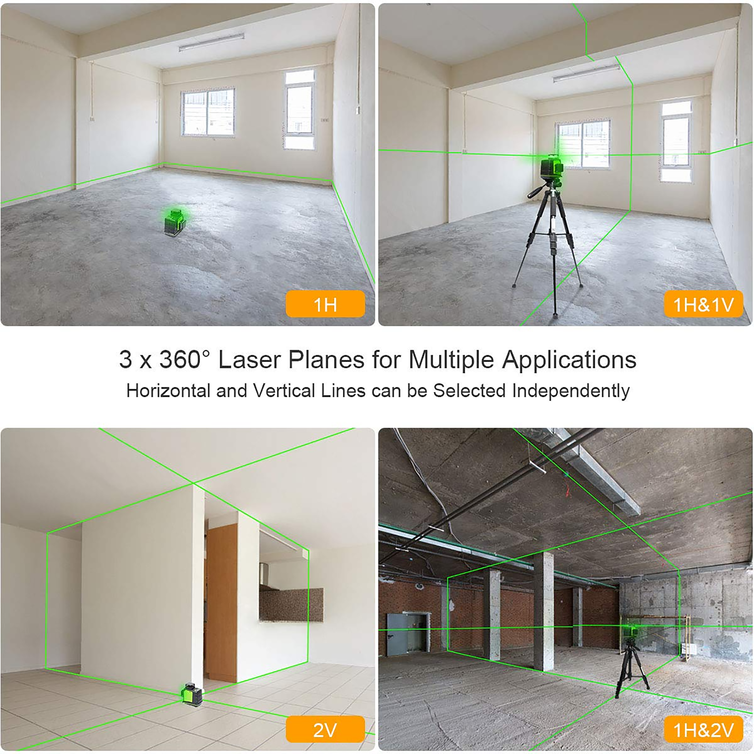 Nivel láser de líneas cruzadas autonivelante de 360 grados verde de Huepar con alcance de 200 pies GF360G