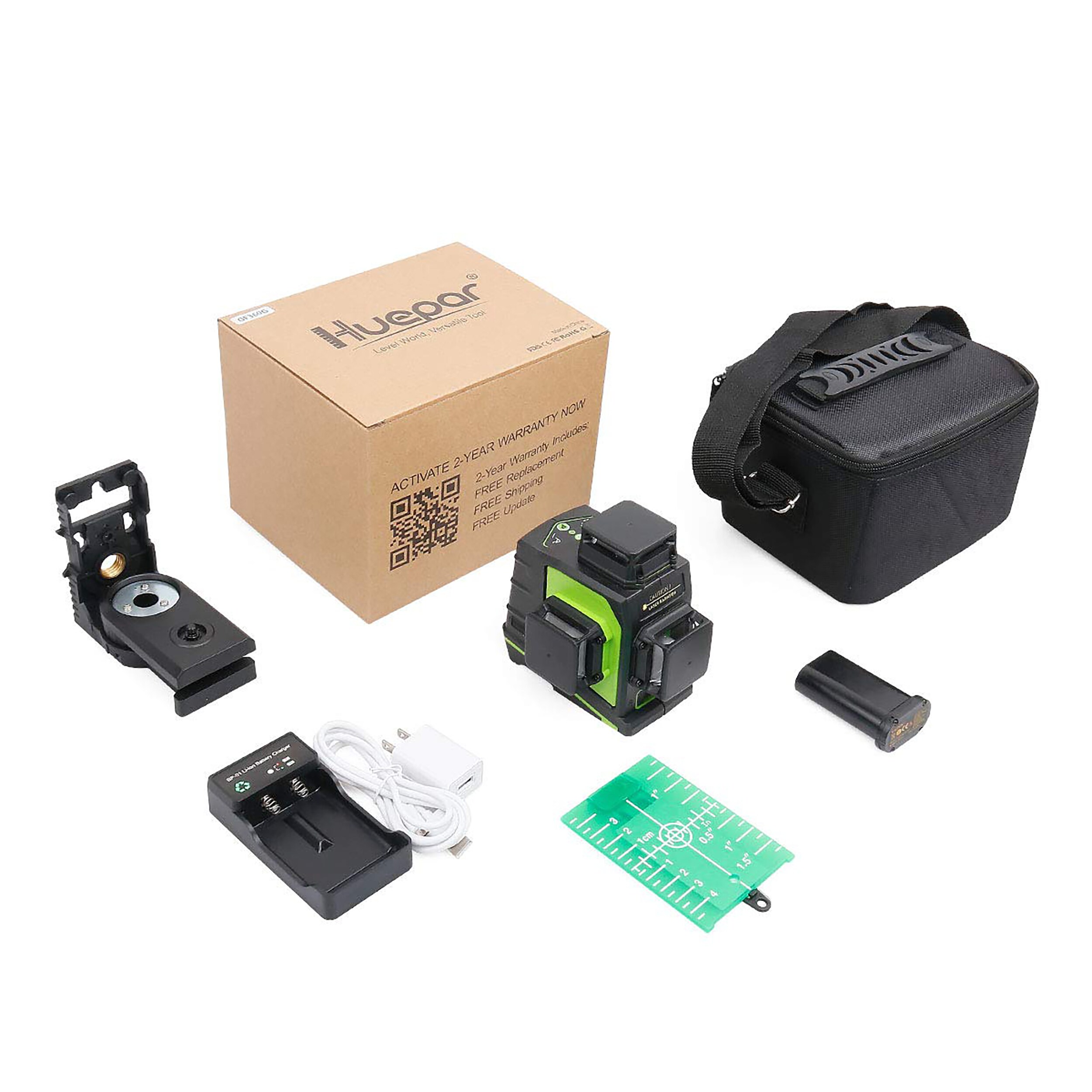 Nivel láser de líneas cruzadas autonivelante de 360 grados verde de Huepar con alcance de 200 pies GF360G