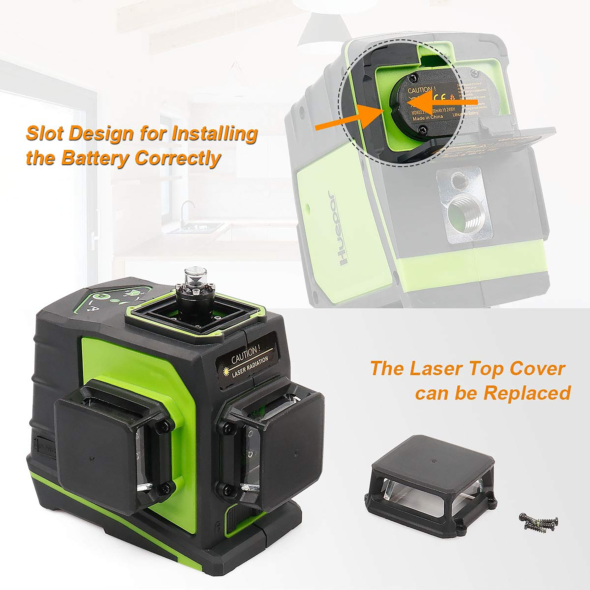 Nivel láser de líneas cruzadas autonivelante de 360 grados verde de Huepar con alcance de 200 pies GF360G