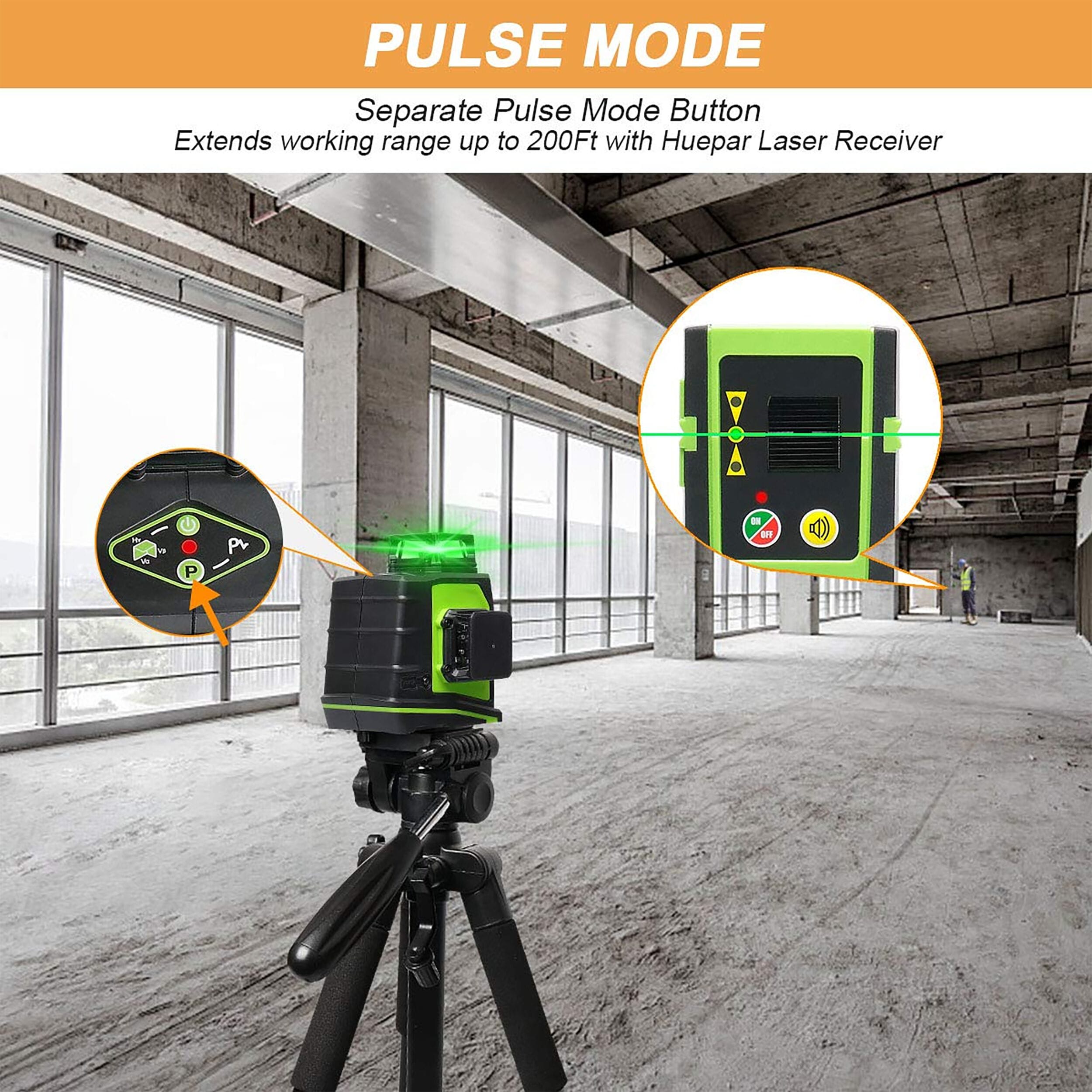 Nivel láser de líneas cruzadas autonivelante de 360 grados verde de Huepar con alcance de 200 pies GF360G