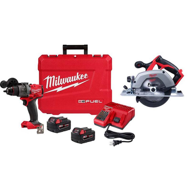 Kit de taladro/destornillador inalámbrico sin escobillas Milwaukee M18 FUEL 18V de 1/2 pulg. con sierra circular de 6-1/2 pulg. - 2903-22-2630-20