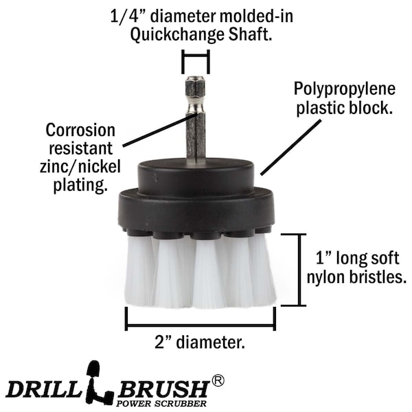 Suministros de limpieza Drillbrush - Cepillo de fregar - Productos para detallado de autos - Detallado - 2IN-LIM-BLANCO-CORTO-QC