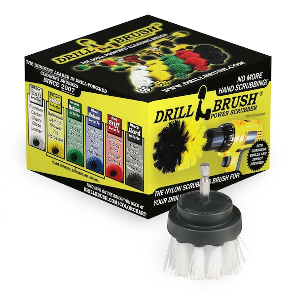 Suministros de limpieza Drillbrush - Cepillo de fregar - Productos para detallado de autos - Detallado - 2IN-LIM-BLANCO-CORTO-QC