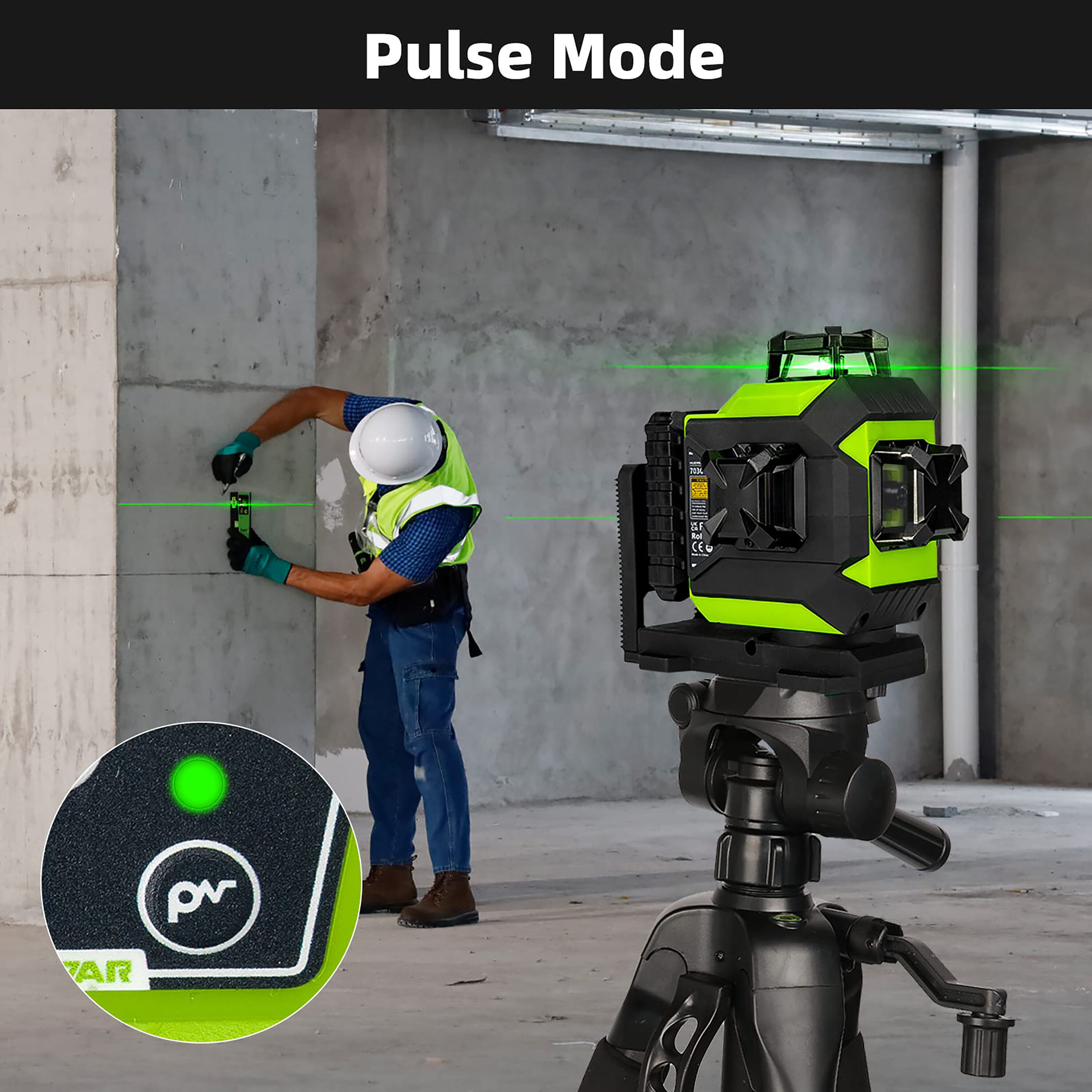Nivel láser de líneas cruzadas autorregulable Huepar 703CG de 360 grados con alcance de 197 pies en color verde.