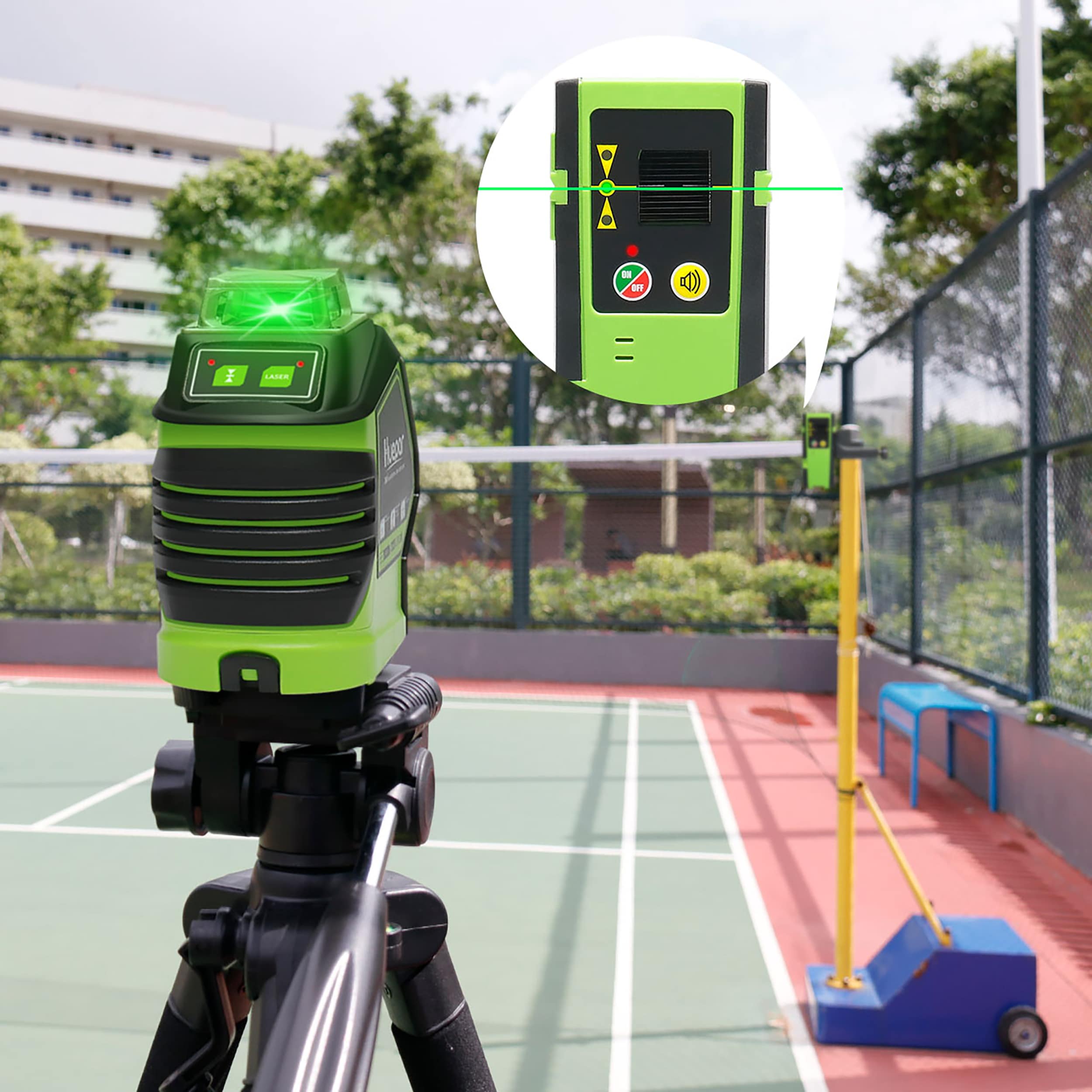 Nivel láser de líneas/cruz autonivelante de 360 grados y punto de plomada verde de 180 pies Huepar 621CG