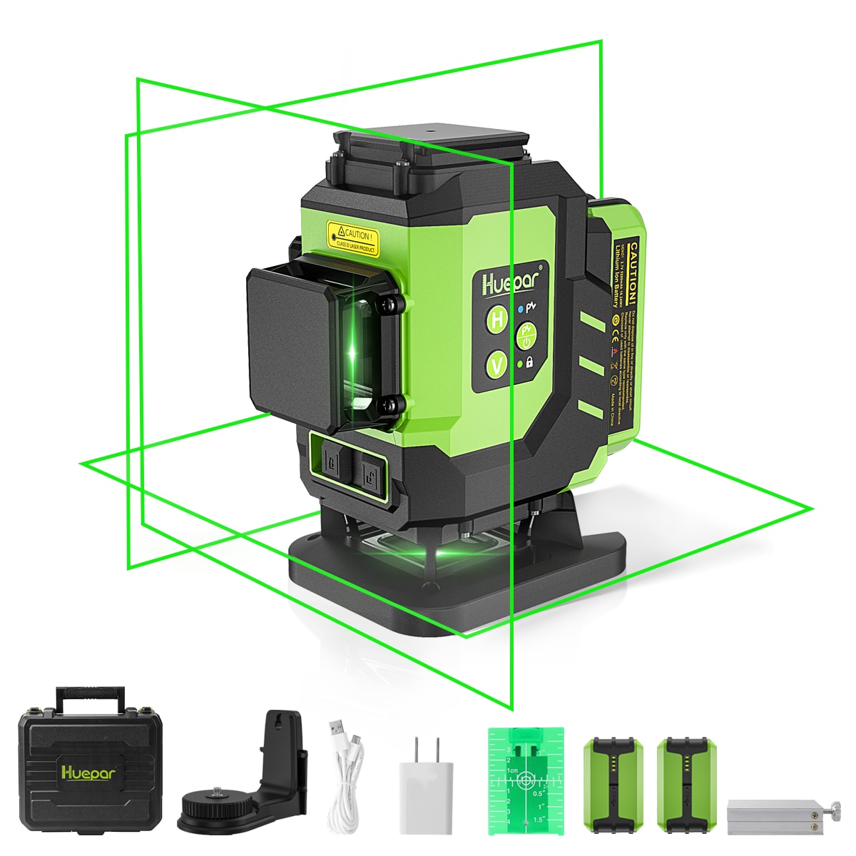 Nivel láser de línea cruzada autonivelante verde de 360 grados Huepar LS03DG de 197 pies.
