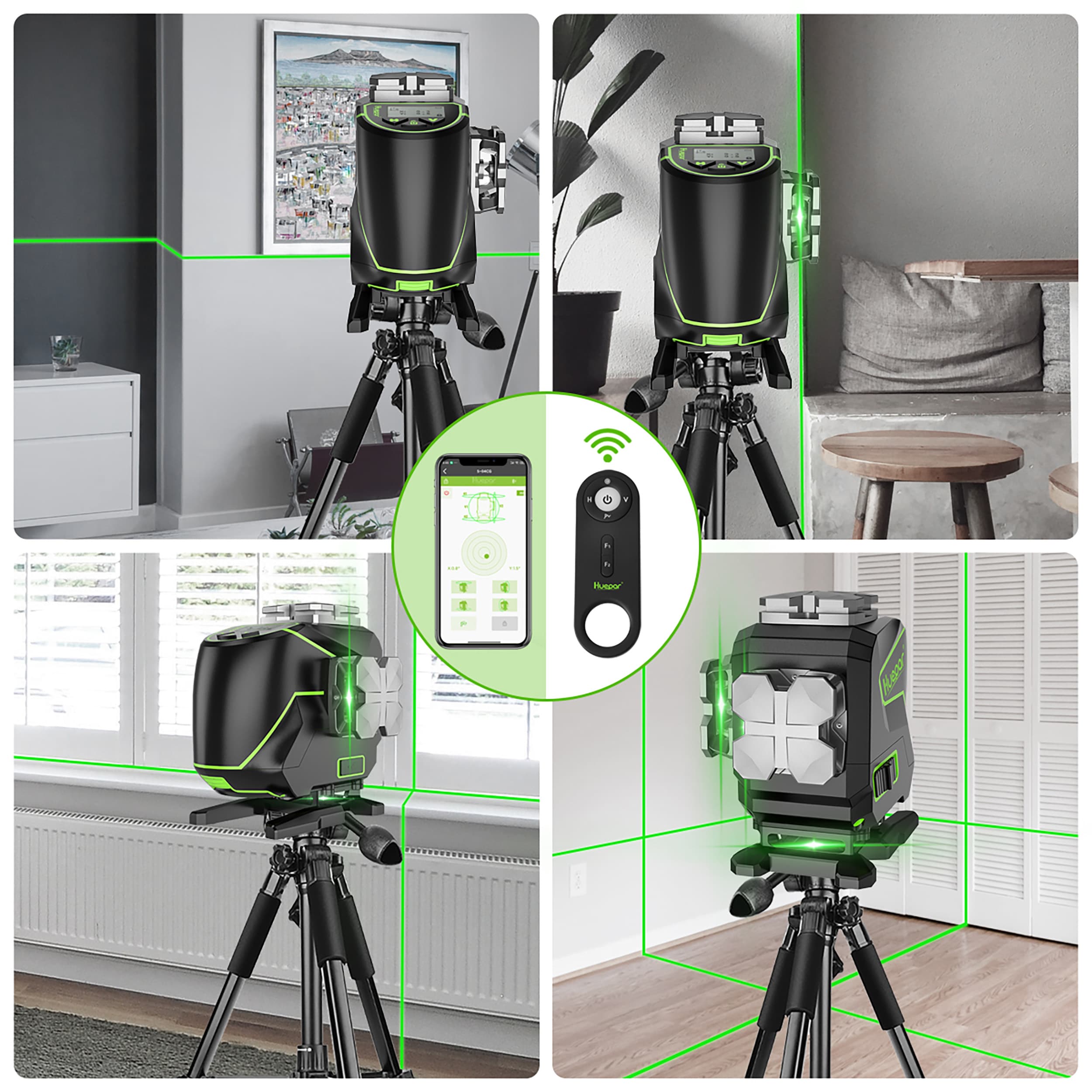 Nivel láser de autonivelación de línea cruzada verde de 360 grados con alcance de 200 pies Huepar S03DG