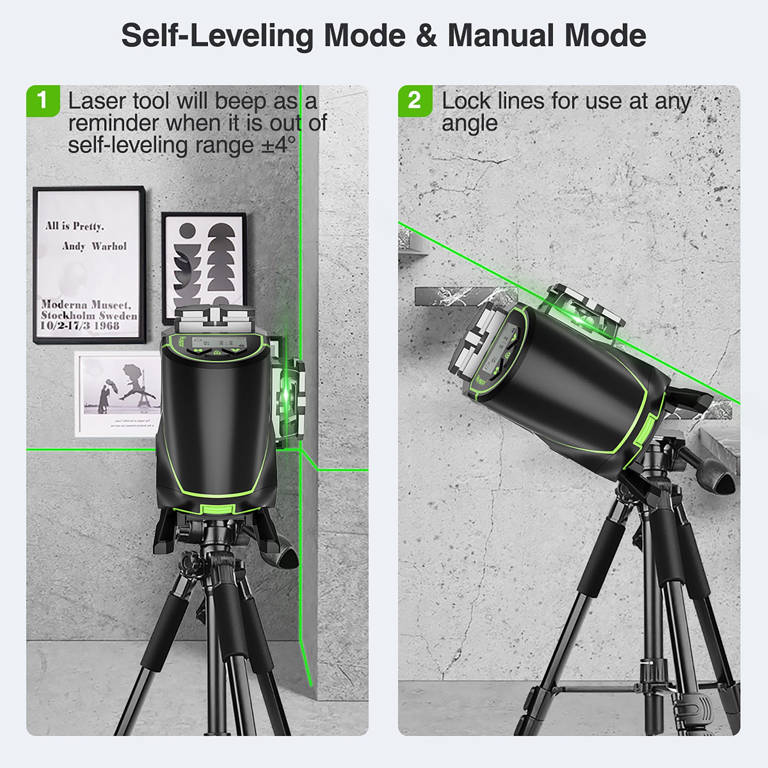 Nivel láser de autonivelación de línea cruzada verde de 360 grados con alcance de 200 pies Huepar S03DG