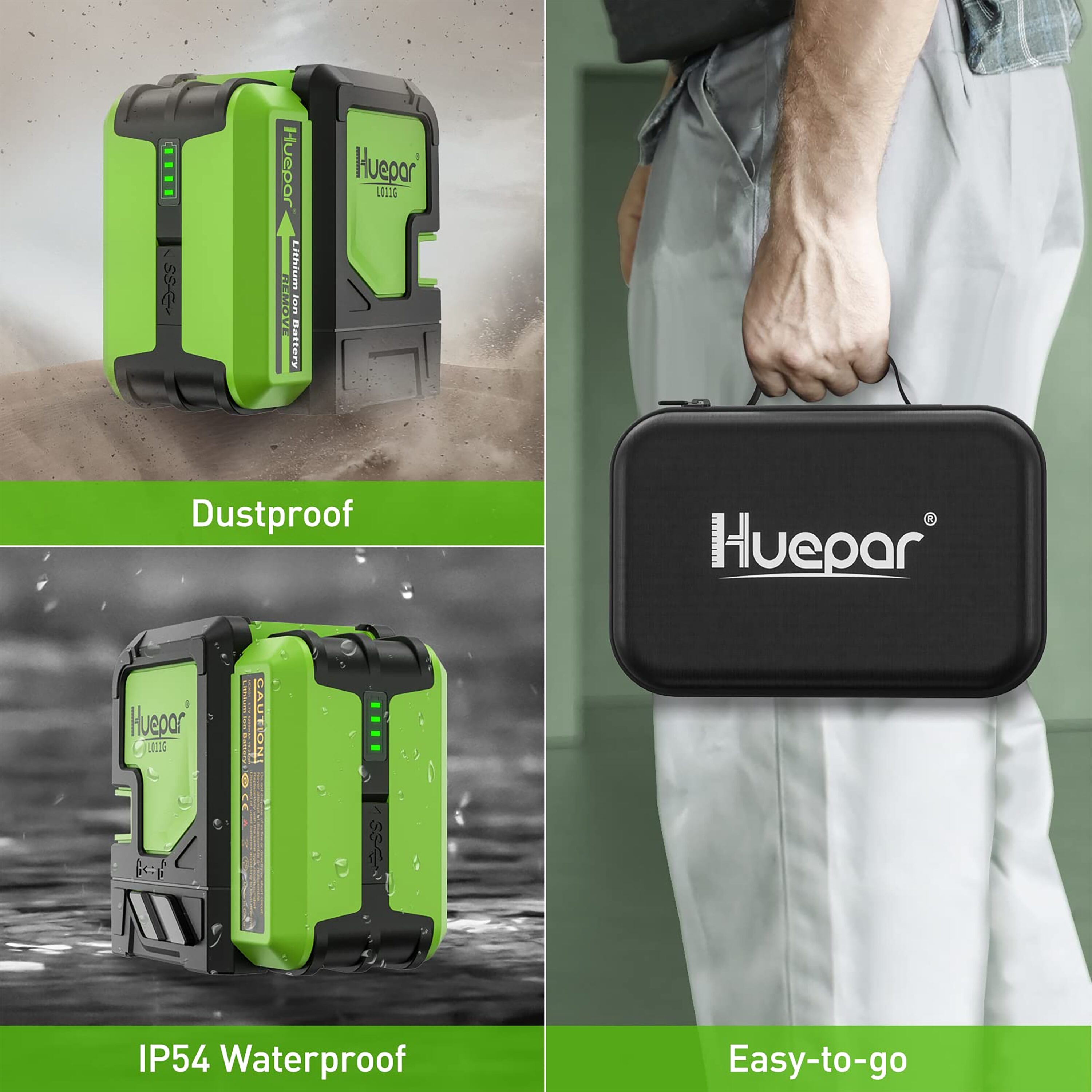 Nivel láser autonivelante de líneas cruzadas verde Huepar 165 pies L011G