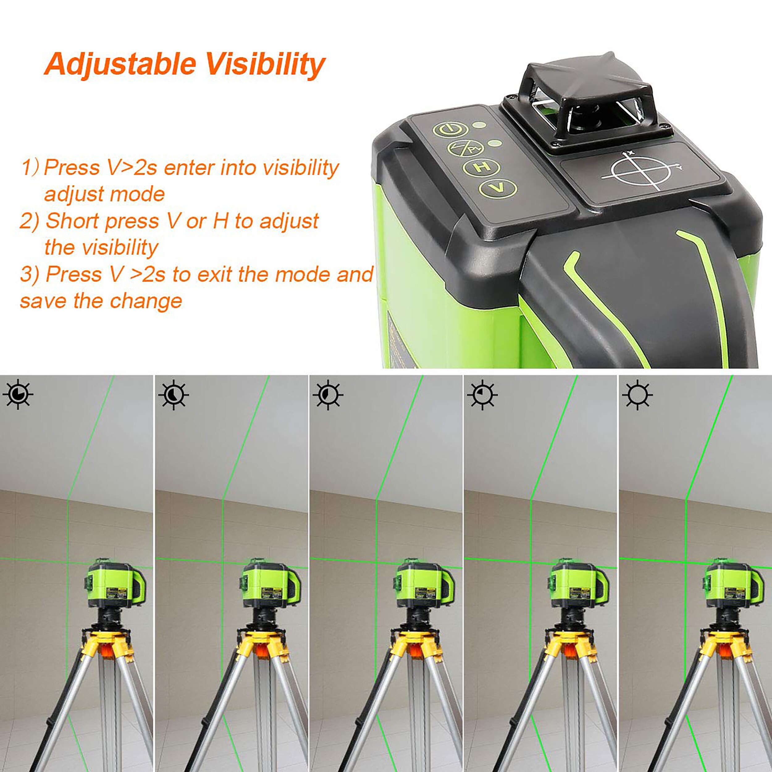 Nivel láser de líneas cruzadas auto-nivelante de 360 grados verde Huepar DT03CG de 200 pies