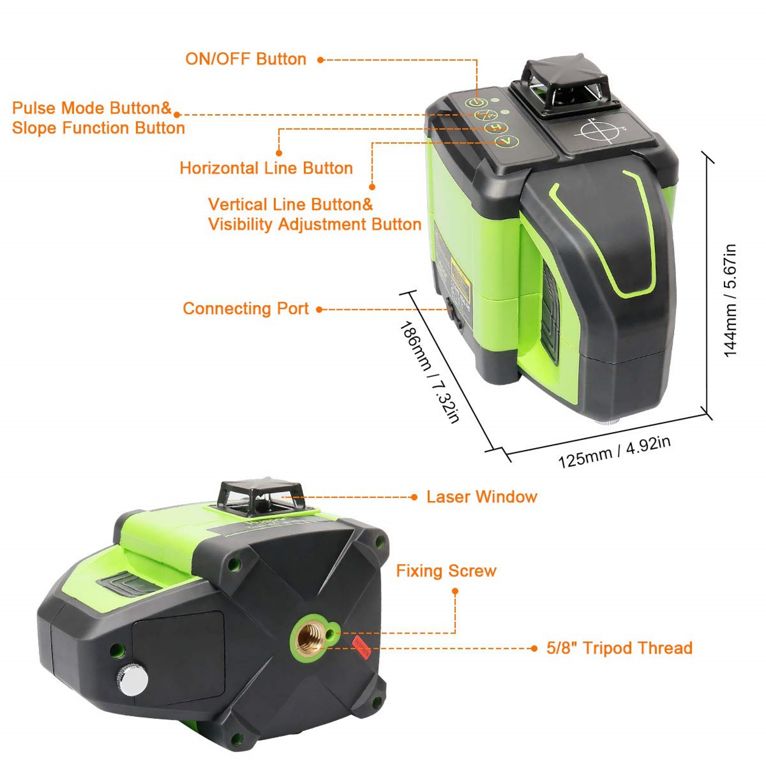 Nivel láser de líneas cruzadas auto-nivelante de 360 grados verde Huepar DT03CG de 200 pies