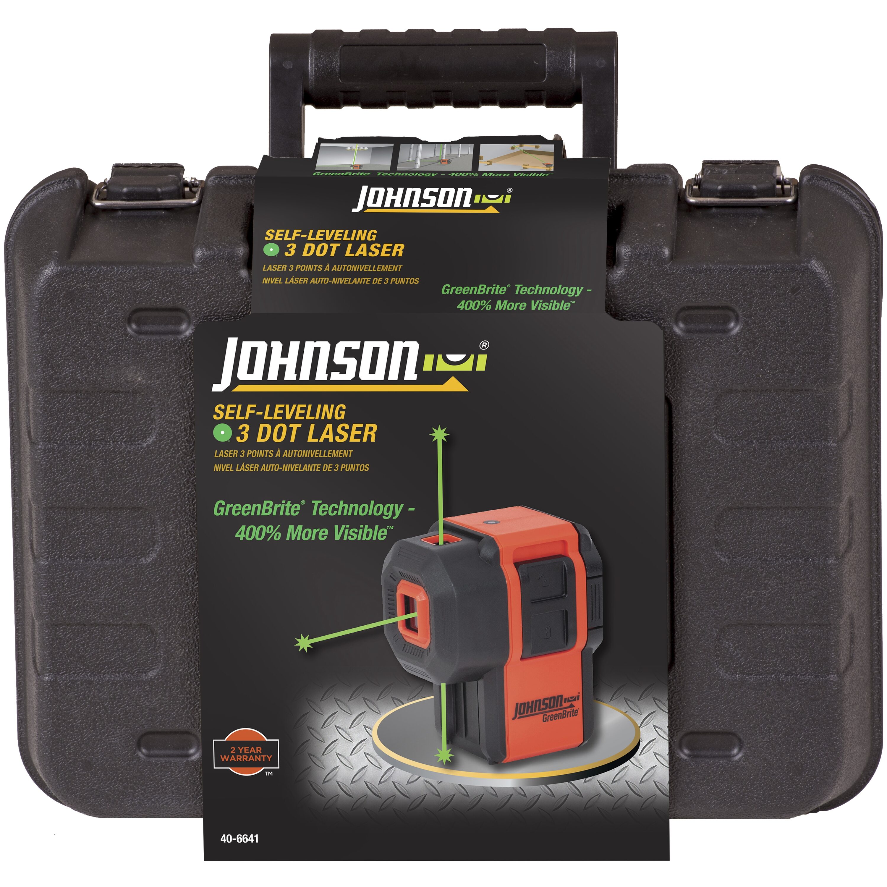 Kit de Nivel Láser de 3 Puntos Autonivelante Johnson Level 40-6641 de 100 Pies en Verde