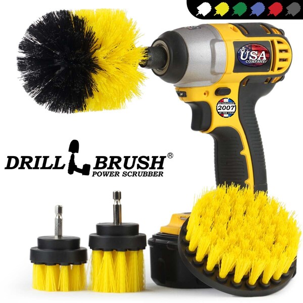 Cepillo para taladro Power Scrubber de Useful Products 5 pulgadas de ancho 5 pulgadas de largo, amarillo - Y-42OS-2L-QC-DB